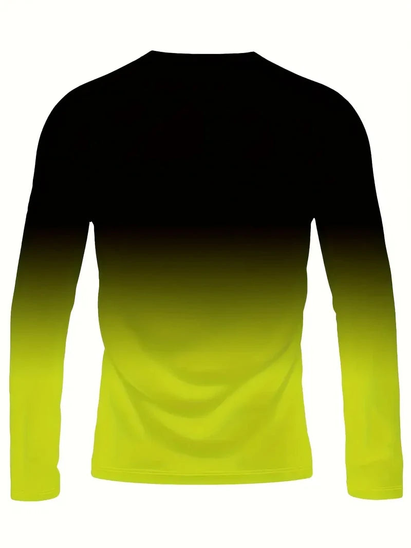 Spring Autumn Men Long Sleeve Round Gradient Color T Shirt Men Clothes Sport Pullover T Shirt 100% Polyester Breathable Tops