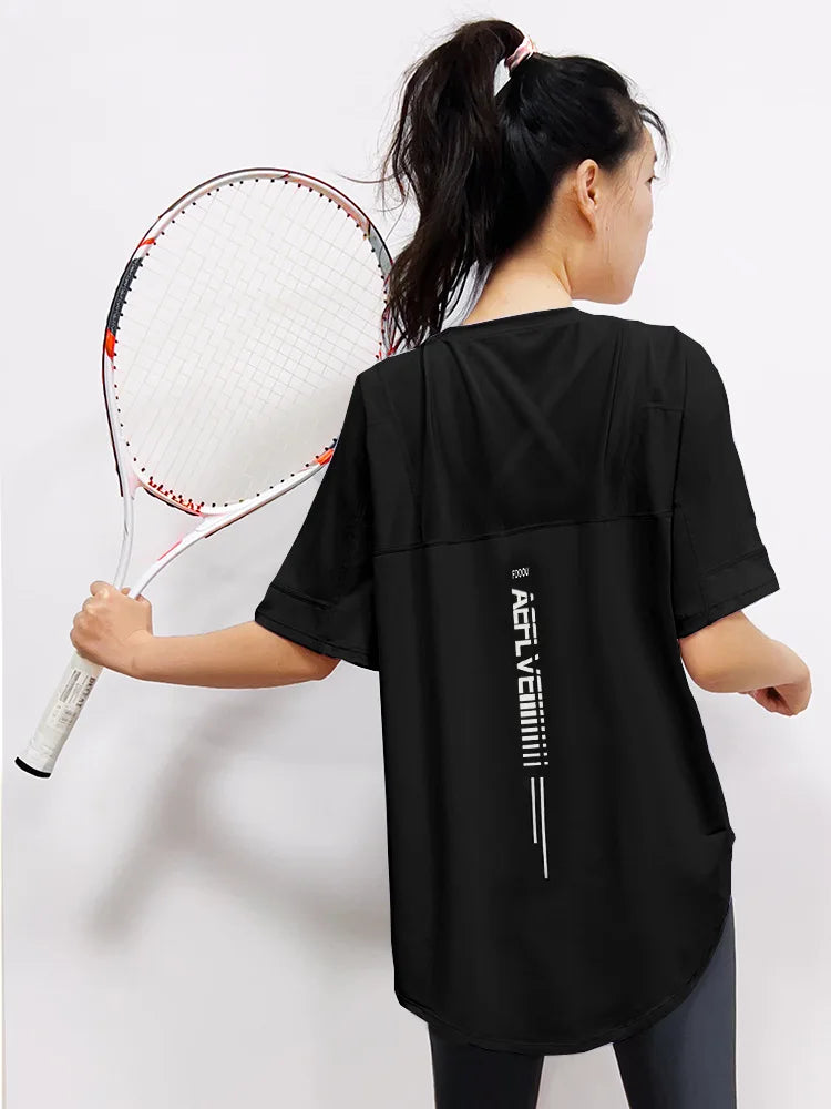 Yoga Clothes Women's Running and Fitness Clothes Hip Covering Long Sports T-shirt Loose Plus Size Short Sleeved Sports Top