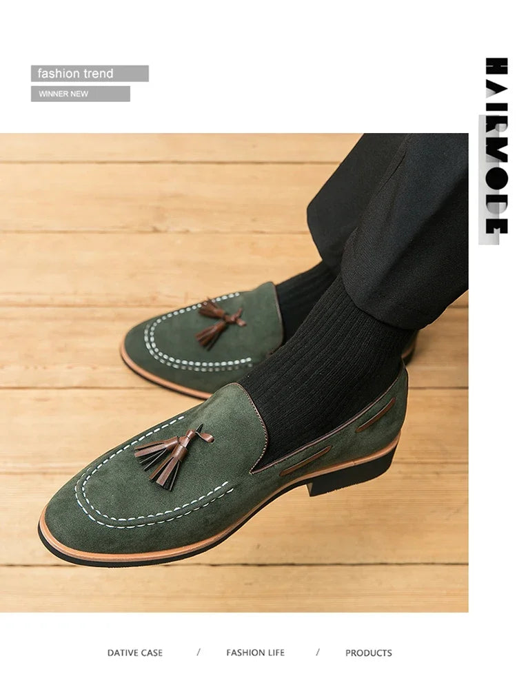 British Style Tassel Loafers Man Quality Suede Leather Shoes For Man Luxury Pointed Elegant Gentleman's Shoes chaussures homme