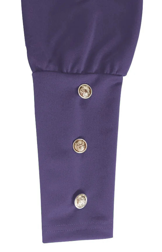 2025 Spring and Autumn New Round Neck Bubble Sleeve Button Decorative Long Sleeve Dress