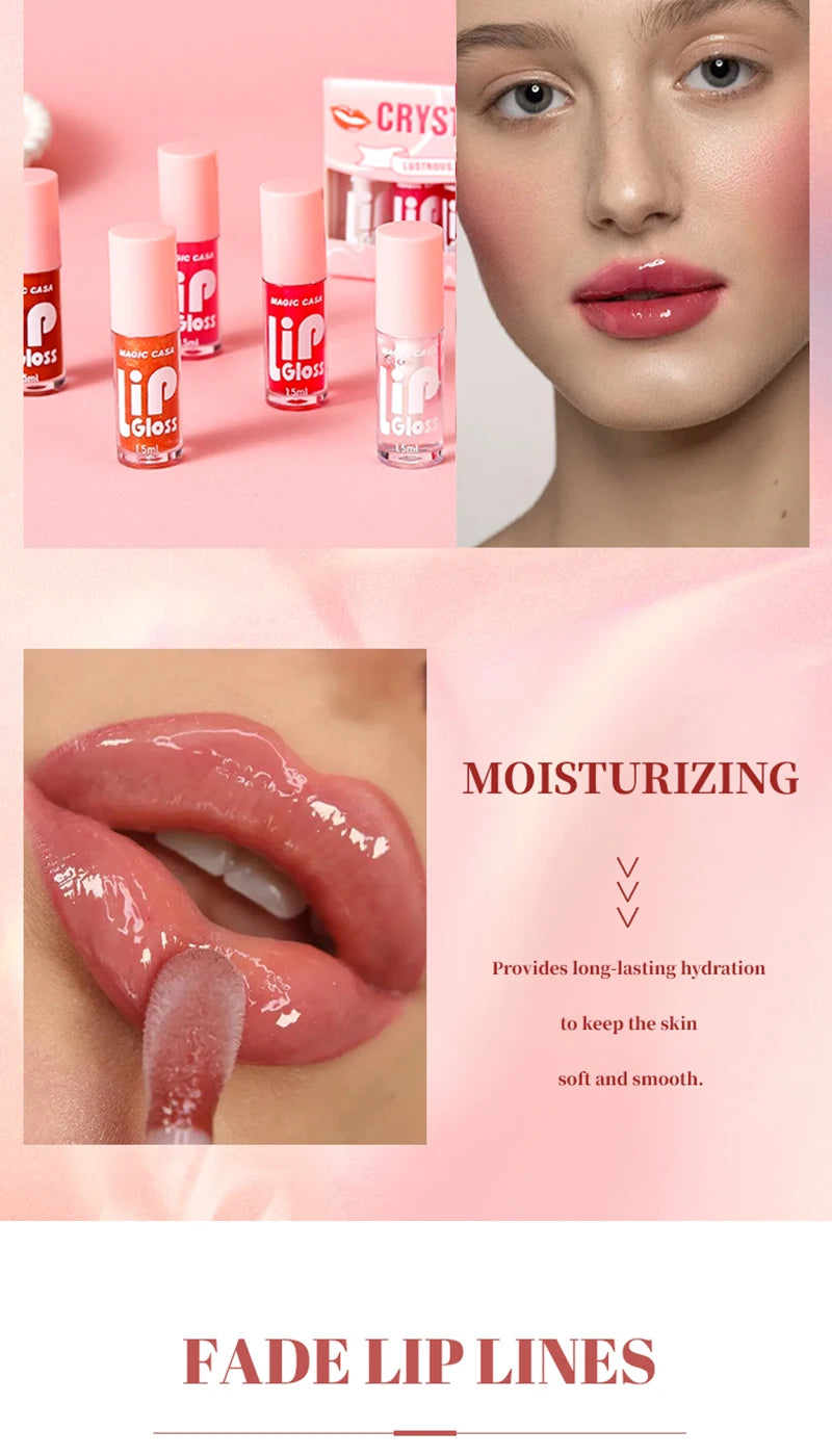 MAGIC CASA 6-Piece Set Water-Gloss Jelly Lip Oil - Plumping, Hydrating, Makeup Base, Long-Lasting Moisture