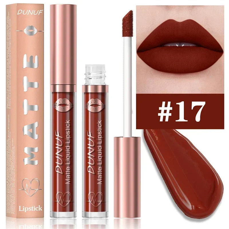 Matte Velvet Lip Gloss Dark Red Brown Lip Glaze Long Lasting Waterproof Liquid Lipstick Natural Moisturizer Transparent Lip Oil