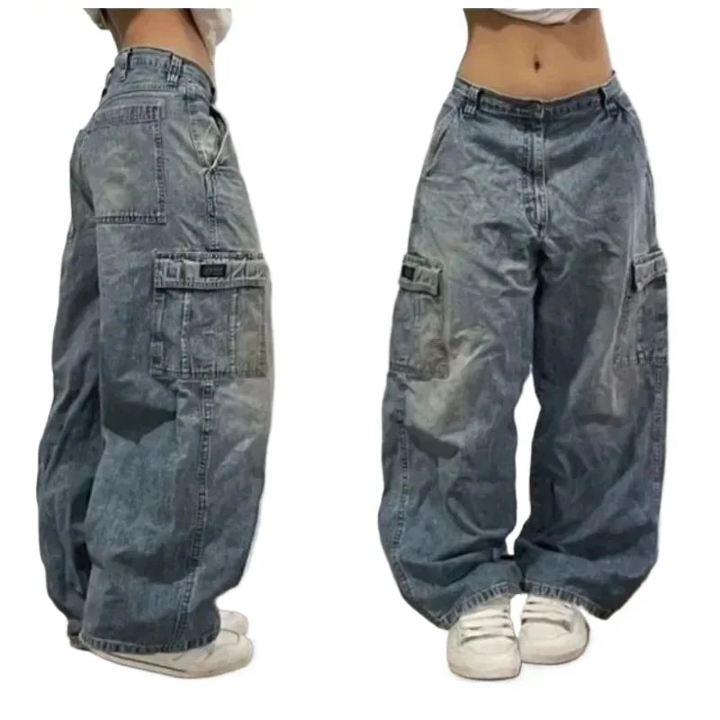 2024 New American hip-hop Vintage baggy jeans women's Harajuku high waist Y2K wide-leg pants Gothic wide pants Streetwear pants