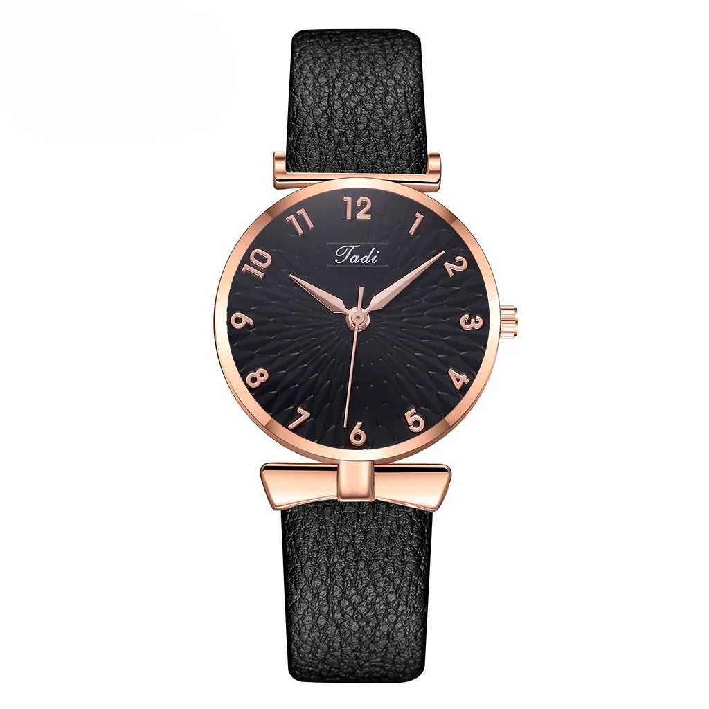 Fashion Women Watches Bracelet Necklace Earrings Ring Set Flowers Ladies Belt Watch Casual Leather Quartz Wristwatch Clock Gifts