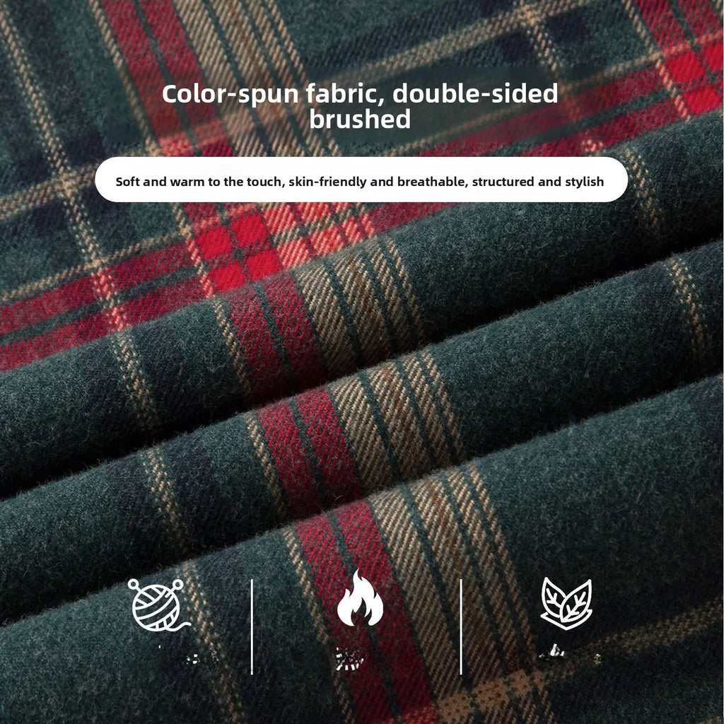 Men's Plaid Long Sleeve Shirt Fleece Finish Casual Style High End Feeling Autumn Winter Collection Fashionable Youth Urban Wear