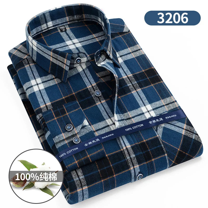 Plaid Flannel Shirts For Men Long Sleeve 100%Cotton Fashion Casual Soft Standard-Fit Man Blouse Clothes Men's clothing 10XL 11XL