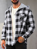 Mens Colorful Plaid Hooded Cardigan Color Block Sweatshirt with Pockets Top Jacket
