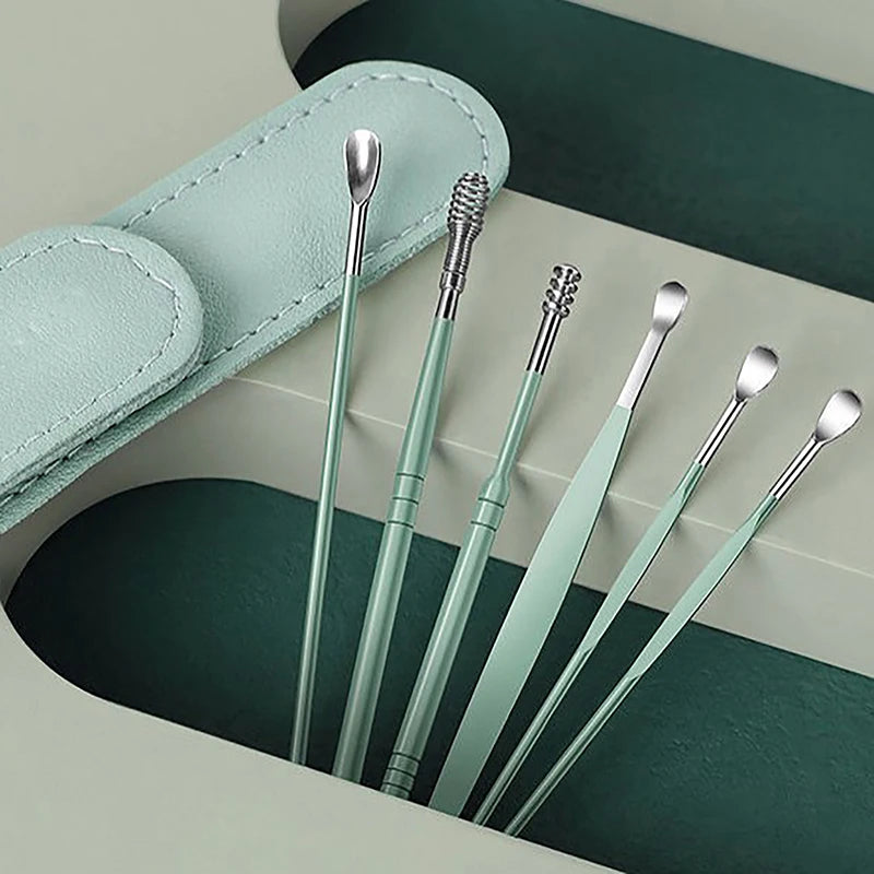 Beauty Accessory Set for Ear Hygiene 6 Pcs Ear Cleaner Kit with Earpick Sticks Earwax Remover Ear Pick Cleaning Spoon
