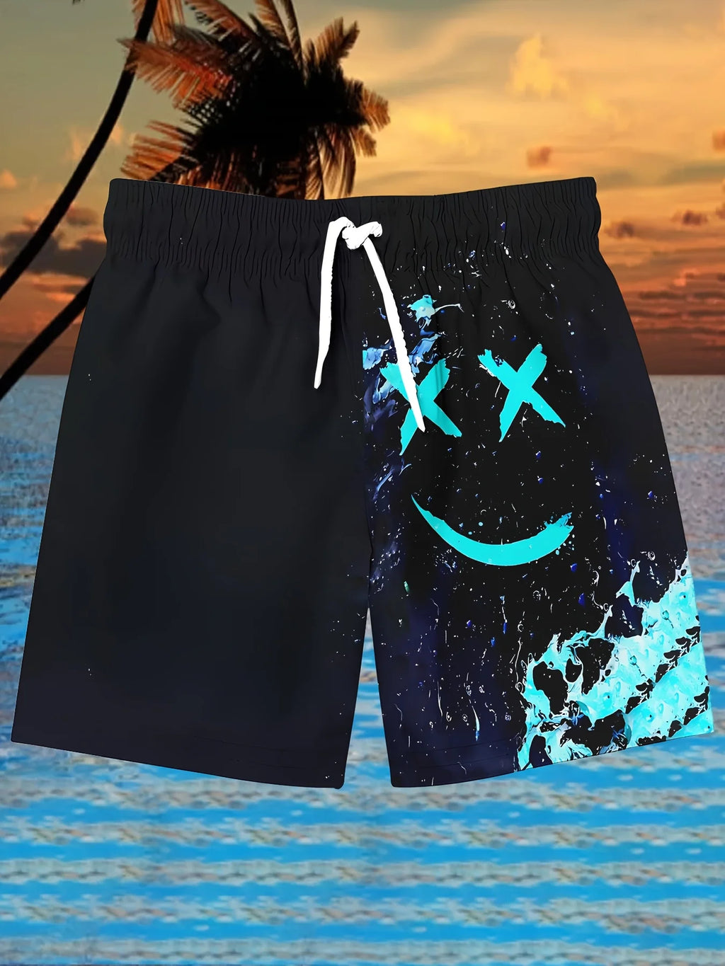 The 2025 summer new men's suit with smiling face print is comfortable, soft, breathable, lightweight, quick-drying and sweat-abs
