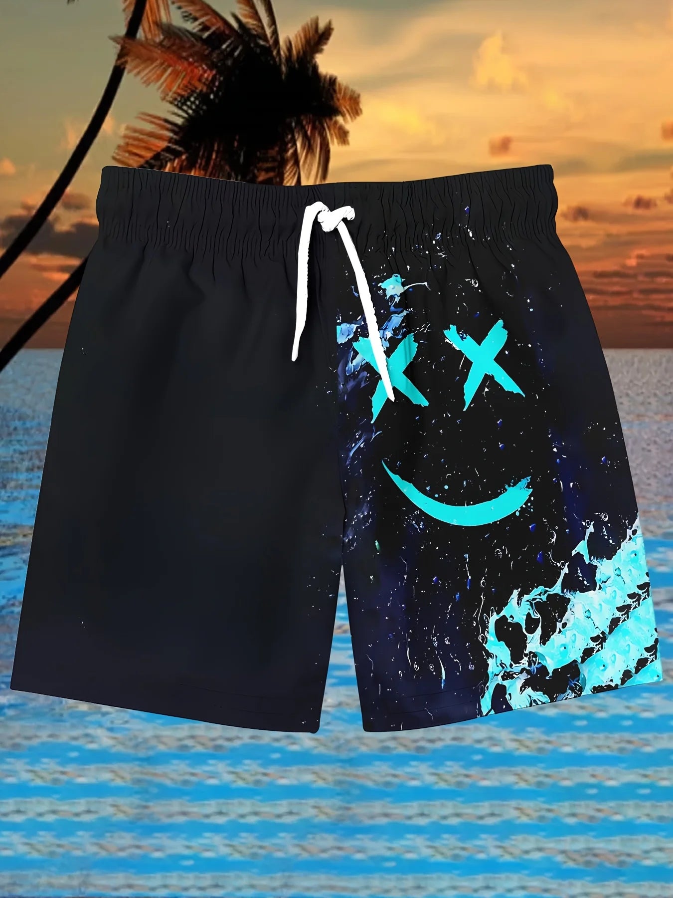 The 2025 summer new men's suit with smiling face print is comfortable, soft, breathable, lightweight, quick-drying and sweat-abs