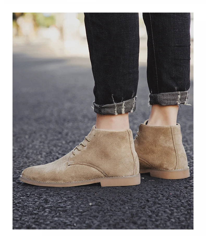 British Style Brown Men's Chelsea Boots Retro Lace Up Suede Boots Men Pointed-toe Leather Casual Ankle Boots Men botas masculino