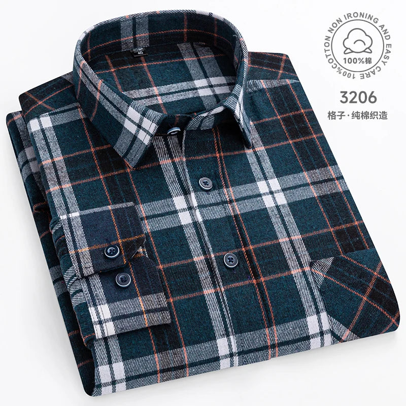 Plaid Flannel Shirts For Men Long Sleeve 100%Cotton Fashion Casual Soft Standard-Fit Man Blouse Clothes Oversize Men's clothing