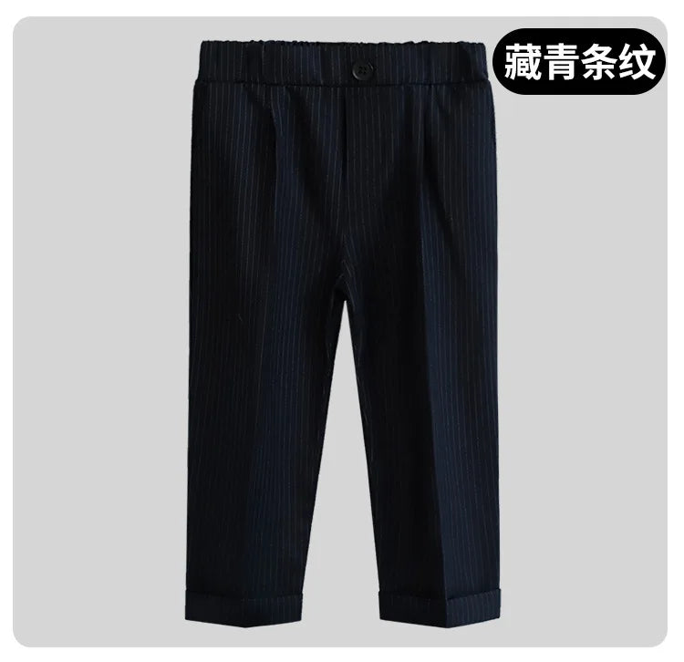 New Children Boys Suit Pants Cotton Plaid Kids Boys Casual Pants Elementary School Performance Pants For 1-10Y Boys Loose Pants