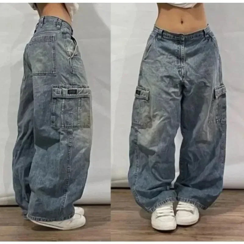 American Hip-hop Retro Loose Jeans Women's Y2K New Tide Harajuku High Waist Wide leg Pants Gothic Wide Pants Street Pants Male