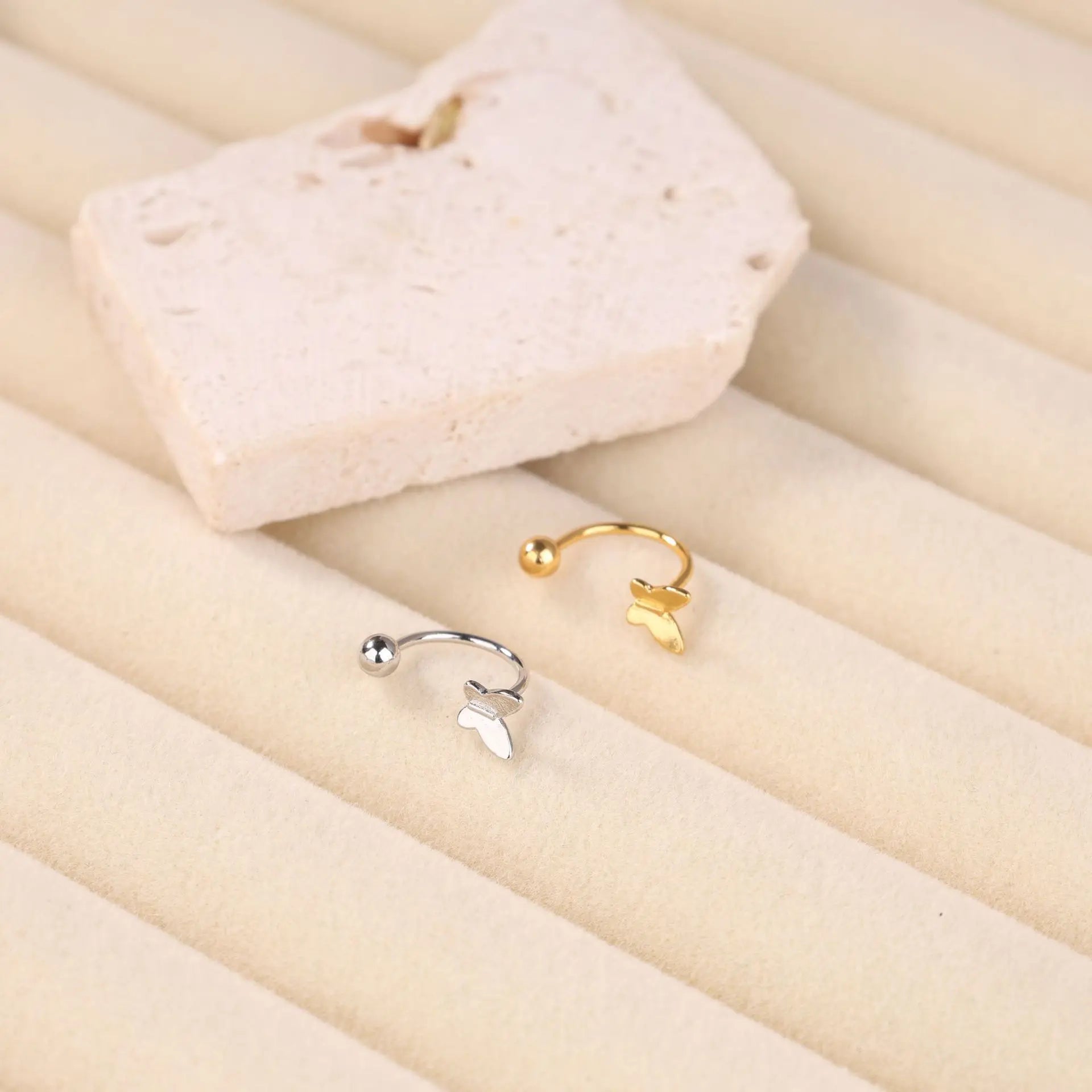 1Pc Simple Butterfly Nose Ring, 18K Gold Plated Stainless Steel Piercing Jewelry for Women Daily Wear Body Piercing Accessory