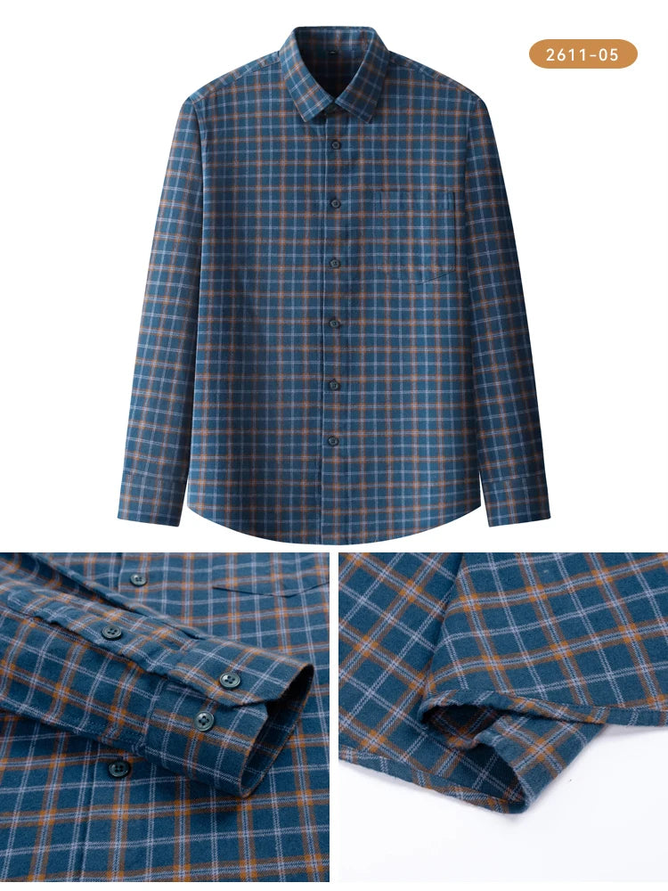 Men's Flannel Shirt Long Sleeve Plaid Button Down Shirts Regular Fit Casual Work Soft Cotton Tops Family Gathering with Pocket