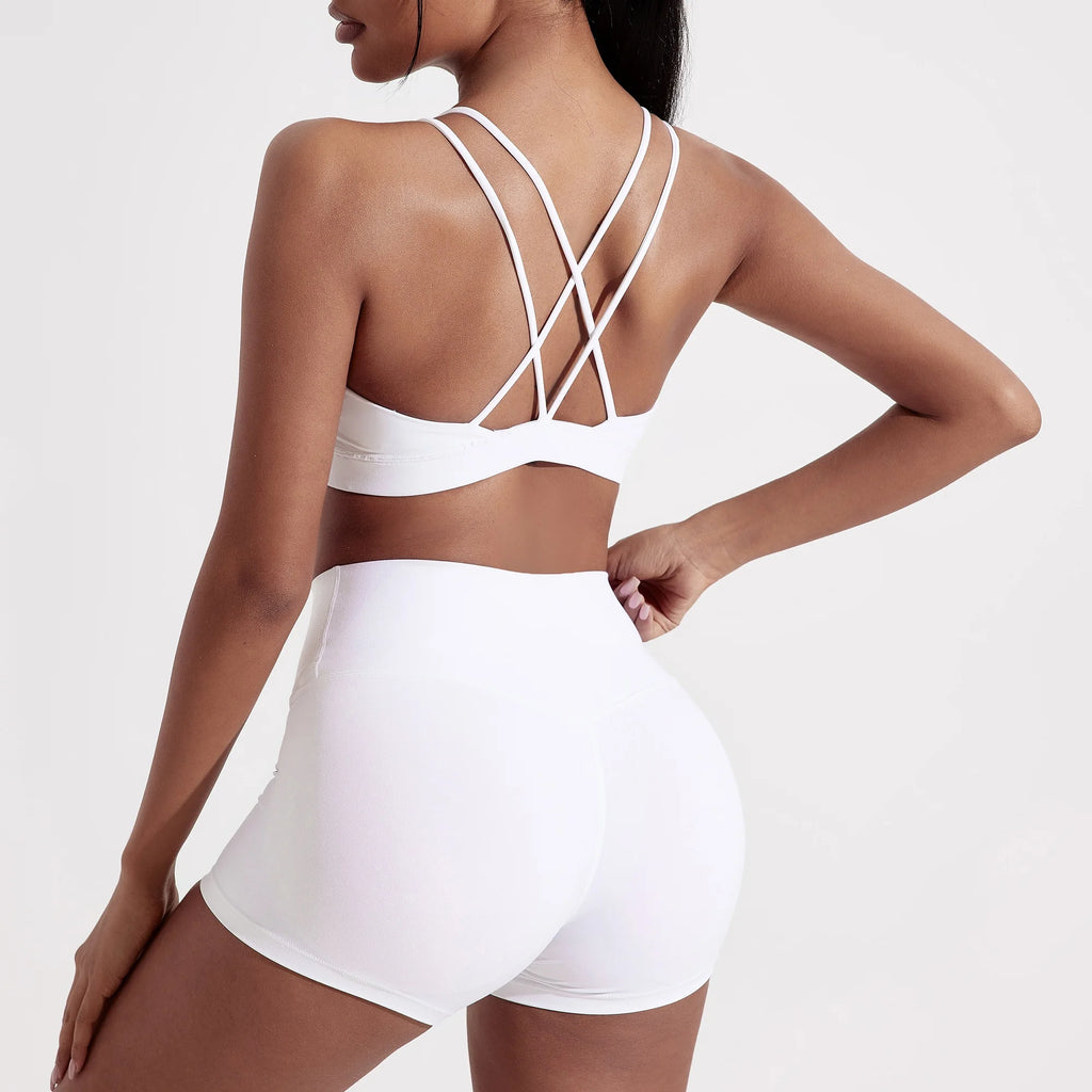 Solid Color Cross Fitness Bra Soft High Strength Women Tight Sport Top Comprehensive Training Gym Yoga Underwear With Chest Pad