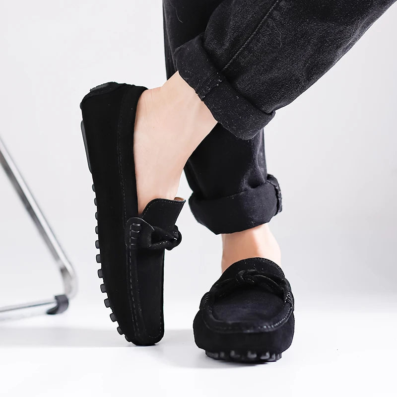 Suede Leather Men Loafers Handmade Slip-On Dress Shoes Comfortable Cushioned Insole Business Casual Shoes Man Driving Moccasins