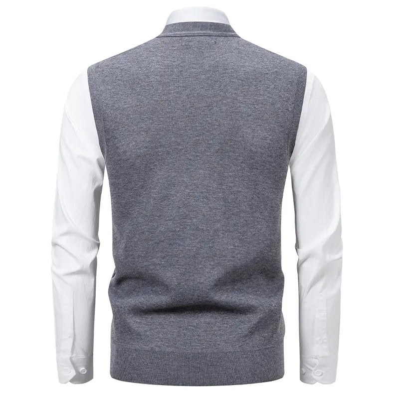 New Mens Fleece Knitted Vest Sleeveless Autumn Winter V Neck Sweater Vest Button Front Knit Cardigan Vest