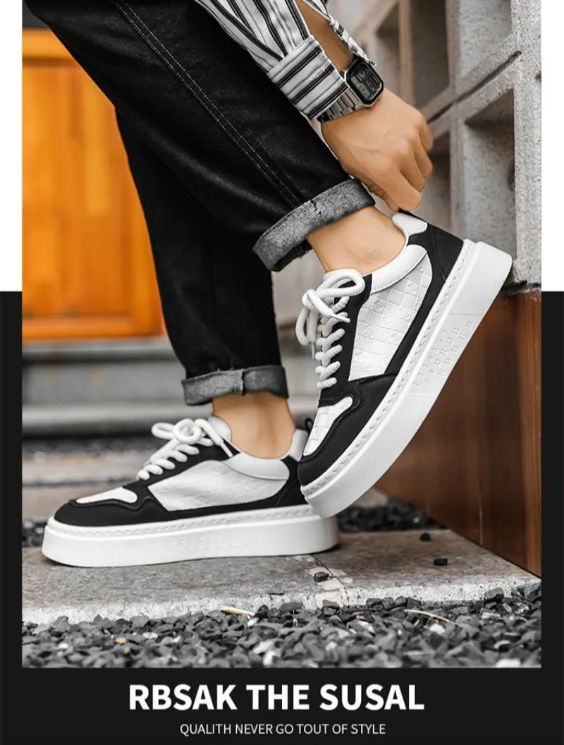 New Korean Version Printed Men Skateboarding Shoes Men Fashinable Increase Breathability Platform White Shoes Sports Casual Shoe