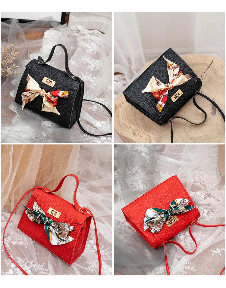 2024 New Women Ribbon PU Leather Bow Decor Mini Flap Hangbag Ladies Fashion Wallet Shoulder Messenger Crossbody Bag Totes Wallet