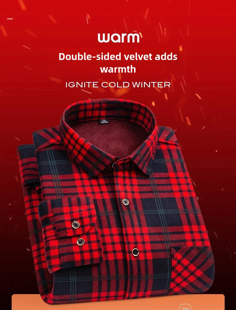 New men's long-sleeved shirt thickened and fleece warm 8XL9XL plus size autumn and winter casual no-ironing comfortable top