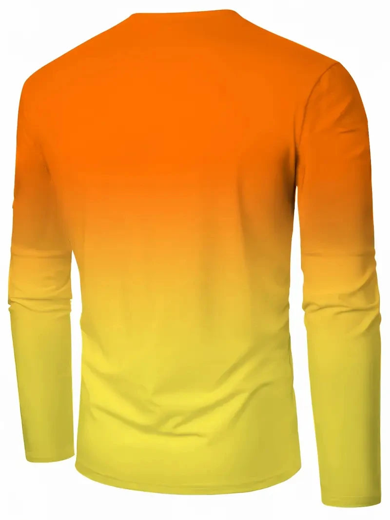 Spring Autumn Men Long Sleeve Round Gradient Color T Shirt Men Clothes Sport Pullover T Shirt 100% Polyester Breathable Tops