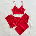 Summer New Women's Sleepwear 3PCS Pajamas Set Sexy Strap Top&shorts Trouser Suits Loungewear Ice Silk Lingerie Home Clothes