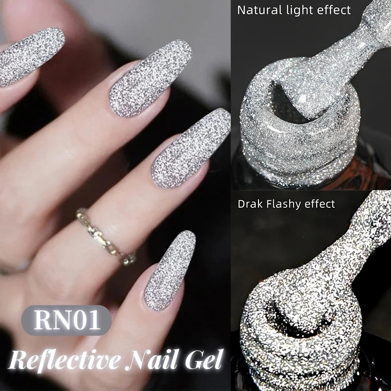 LILYCUTE 7ml Reflective Glitter Gel Nail Polish Shining Sparkling Gorgeous Silver Effect Semi-permanent UV Gel Nail Art Manicure