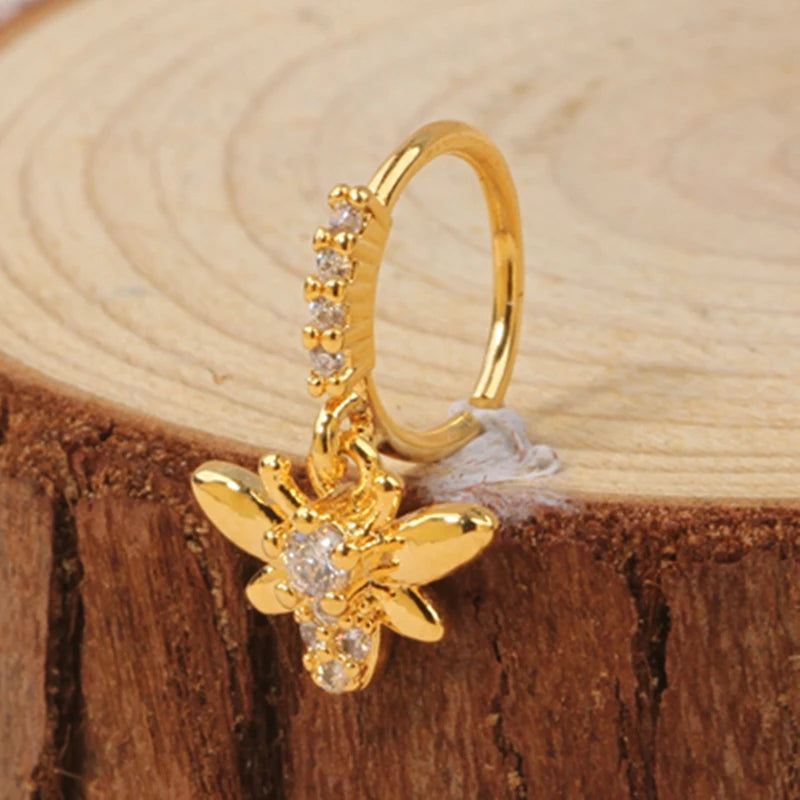 Gold Plated Pendant Nose Ring Hoop for Women Crystal Nose Hoop Protection Jewelry Nose Piercing Cartilage Earring Piercing