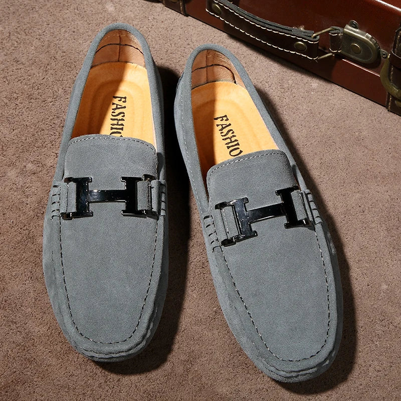 Classic Mens Loafers Male Summer Soft Shoes Fashion Men's Casual Leather Shoe Suede Casual Flats Breathable Hand-stitching Shoes
