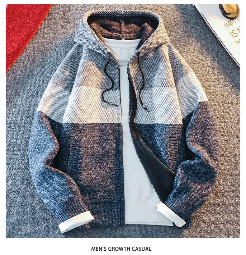 Men's Cardigan Knitting Sweaters Hooded Jacket Cardigans Zipper Up Hood Streetwear Mens Casual Sweatwear