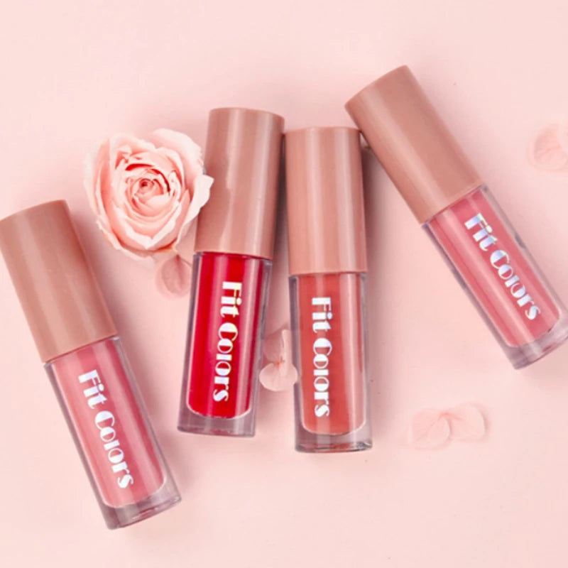 Fit Colors Velvet Lip Gloss Set — 4-Piece Non-Transfer, Diamond Finish, Long-Lasting Lip Gloss Collection