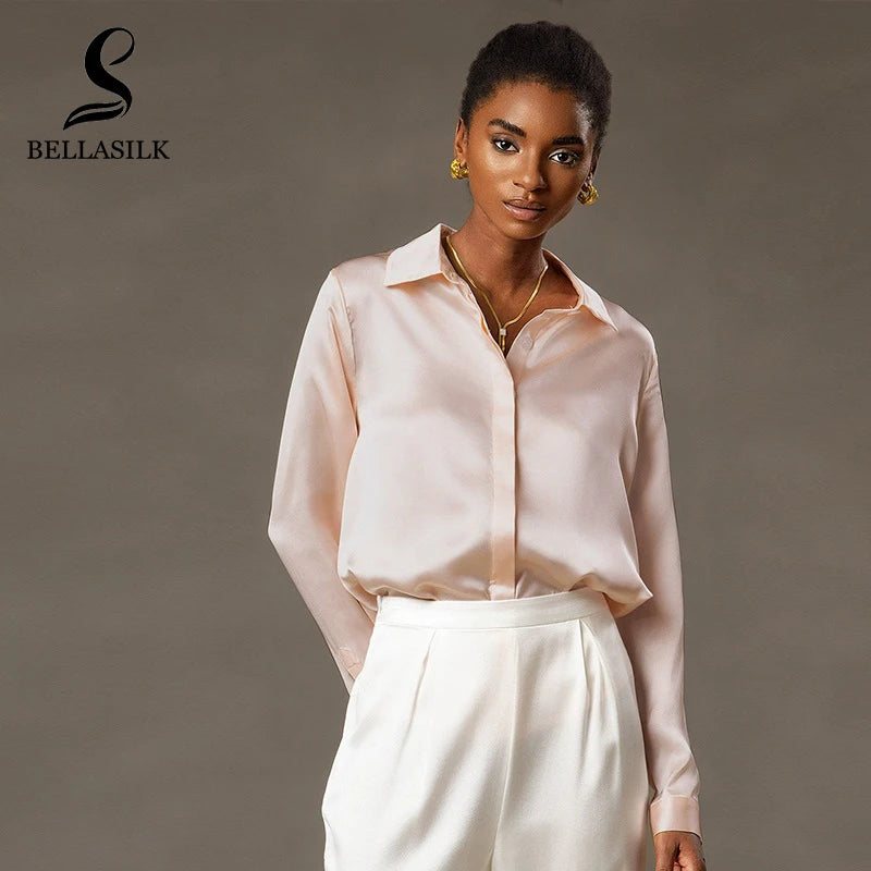 Spring Covered Button Mulberry Silk Shirt Long Sleeve Ladies Clothing Luxury 19Mm 100% Silk Women'S Fashion Blouses