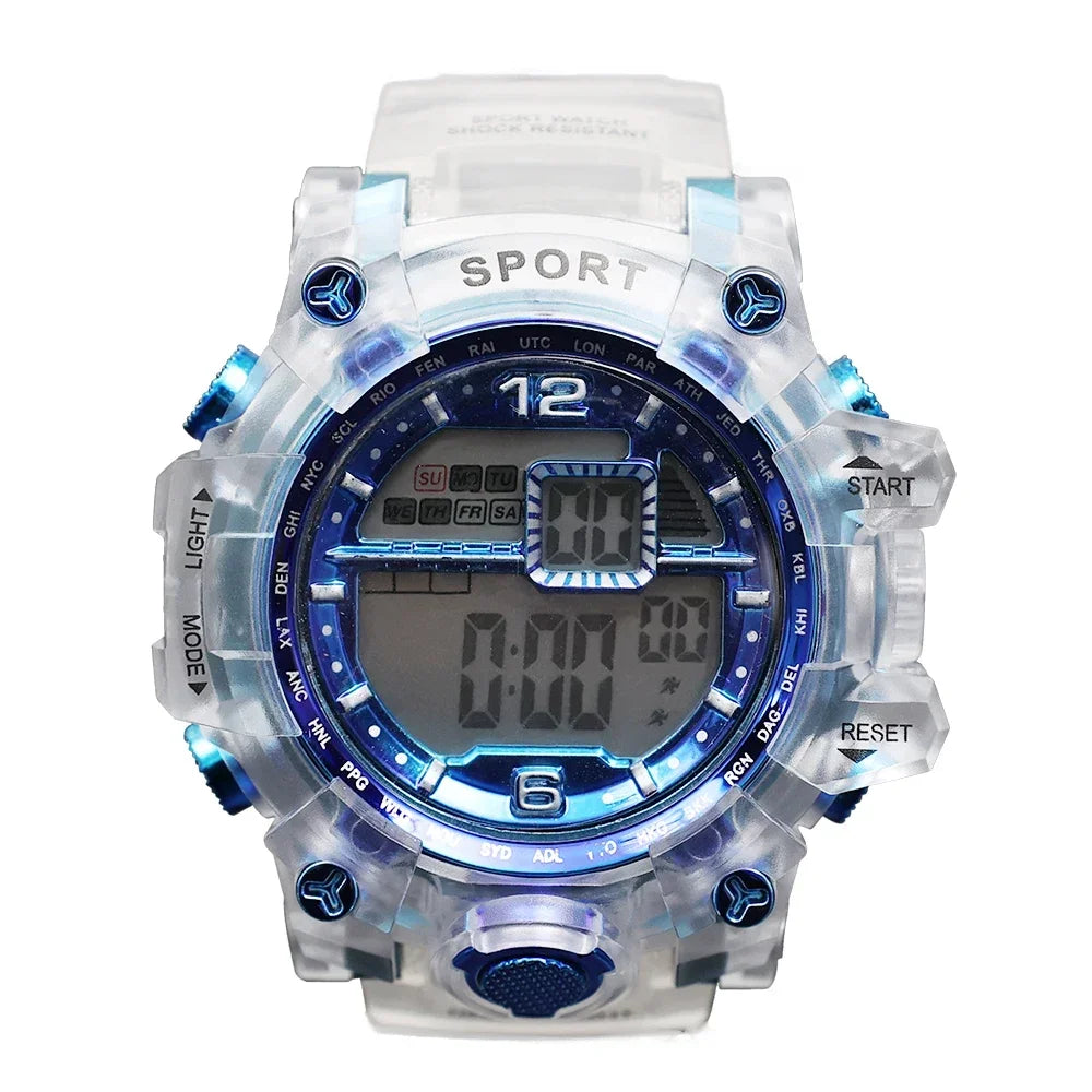 Outdoor Sport Transparent Digital Watch Men Women Alarm Clock 5Bar Waterproof Shock Creative Watches LED Display Wristwatch