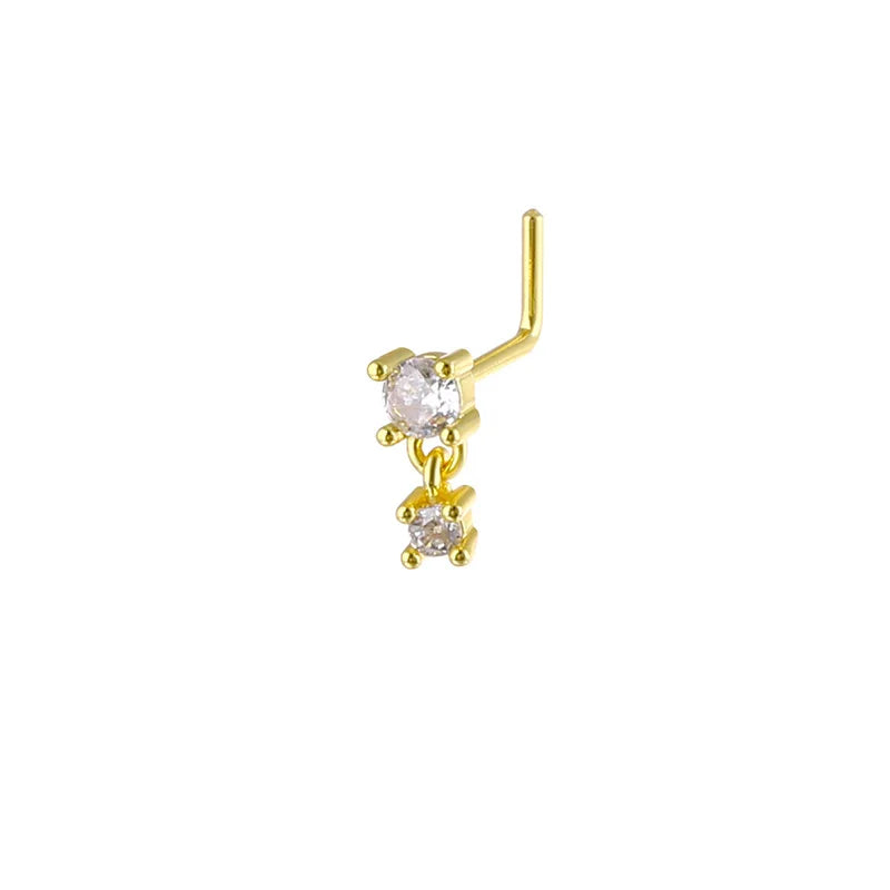 Stainless Steel Long Fashion Nose Rings for Women Copper with CZ Heart Dangle L-Bend Nose Piercing Jewelry Body Jewelry 20G