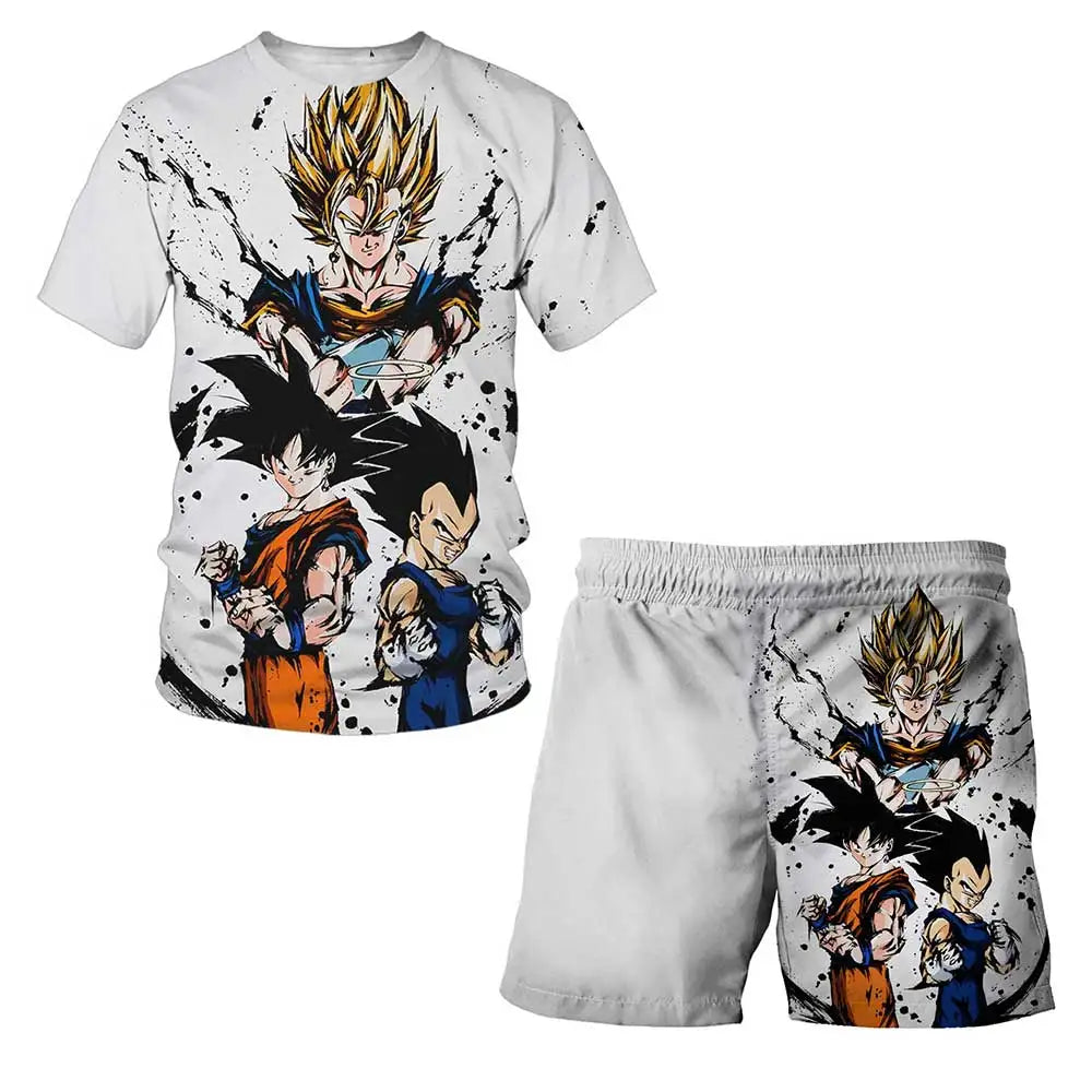 Japanese cartoon Dragon Ball Z T-shirt children's top T-shirt shorts two-piece set for summer boys T-shirt+shorts beach pants