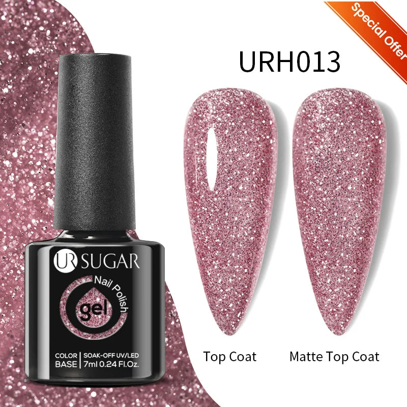 UR SUGAR 15ml Glitter Reflective Black Nail Gel Polish Flash Effect Shiny Soak Off UV Gel Manicure Colorful NeonNail Art Varnish