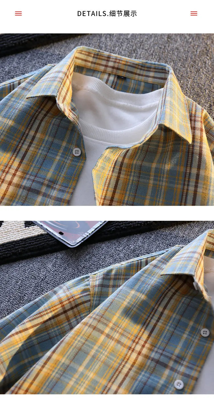 High-quality, fashionable, stylish, versatile and trendy men's checked long-sleeved shirt for autumn banquets and casual wear