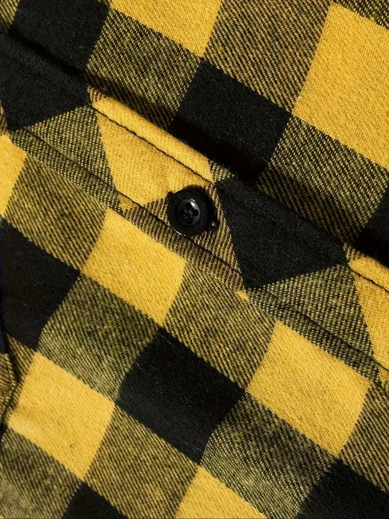 Youth Fashion Street Hooded Plaid Shirt Men's Slim Fit Long Sleeved Shirt Couple Travel Casual Shirt Men's Sports Shirt Jacket