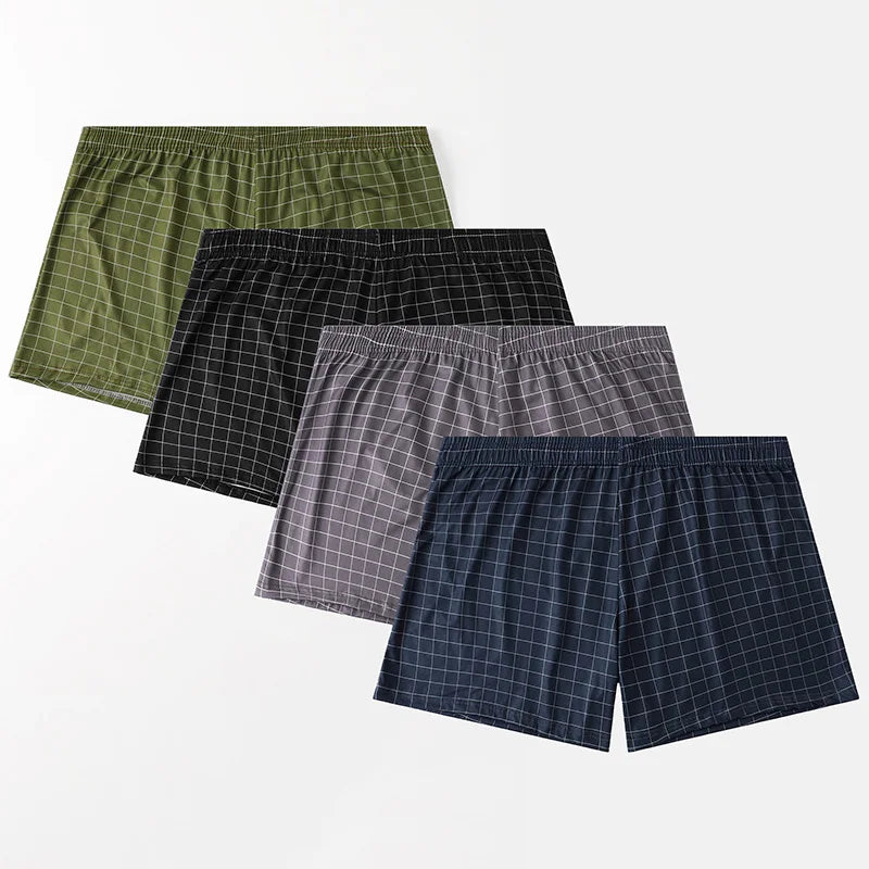 4-Piece Set Of Plaid Printed Elderly Aro Pants Casual And Loose Men's Boxer Shorts Comfortable And Breathable Underwear