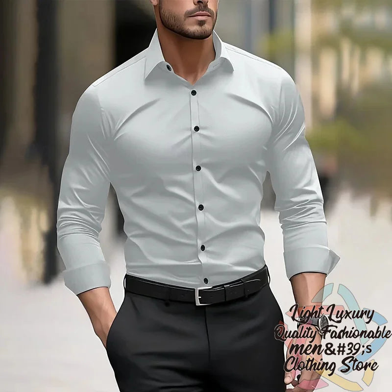 19-color men's shirt formal solid color wedding outdoor black navy blue dark green business long-sleeved top clothing XS-6XL