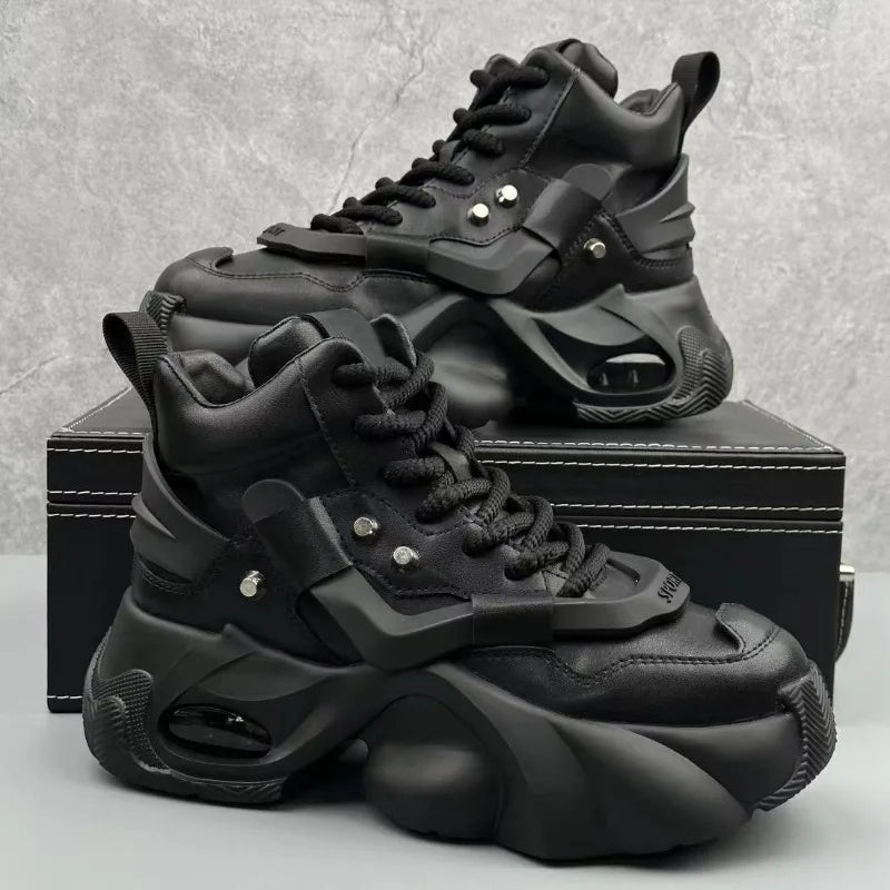 Chunky Sneakers Men Korean Style Trend HighTop Casual Shoes White Adds Height Non-slip Vulcanize Shoes Cushioning Platform Shoes