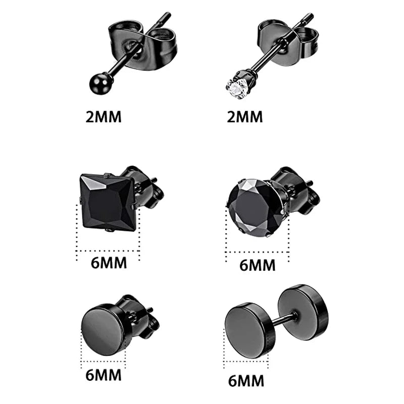 Punk Black stainless steel earrings men's small ball earrings cartilage earring endless earrings black men's and women's set