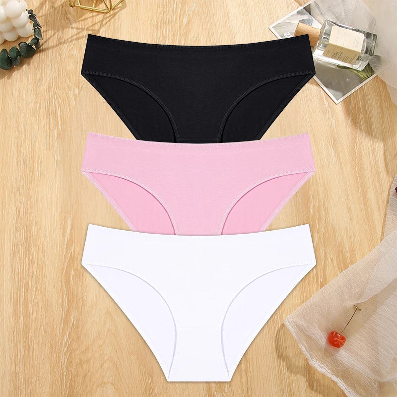 FINETOO 3PCS/Set S-XL Cotton Lingerie Panties Women Underwear Sexy Femme Underwear Women's Underpant Panty 8 Solid Color Briefs