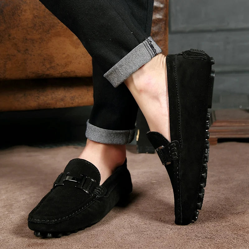 Classic Mens Loafers Male Summer Soft Shoes Fashion Men's Casual Leather Shoe Suede Casual Flats Breathable Hand-stitching Shoes