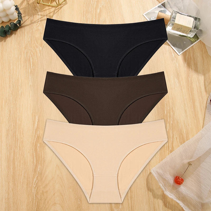 FINETOO 3PCS/Set S-XL Cotton Lingerie Panties Women Underwear Sexy Femme Underwear Women's Underpant Panty 8 Solid Color Briefs