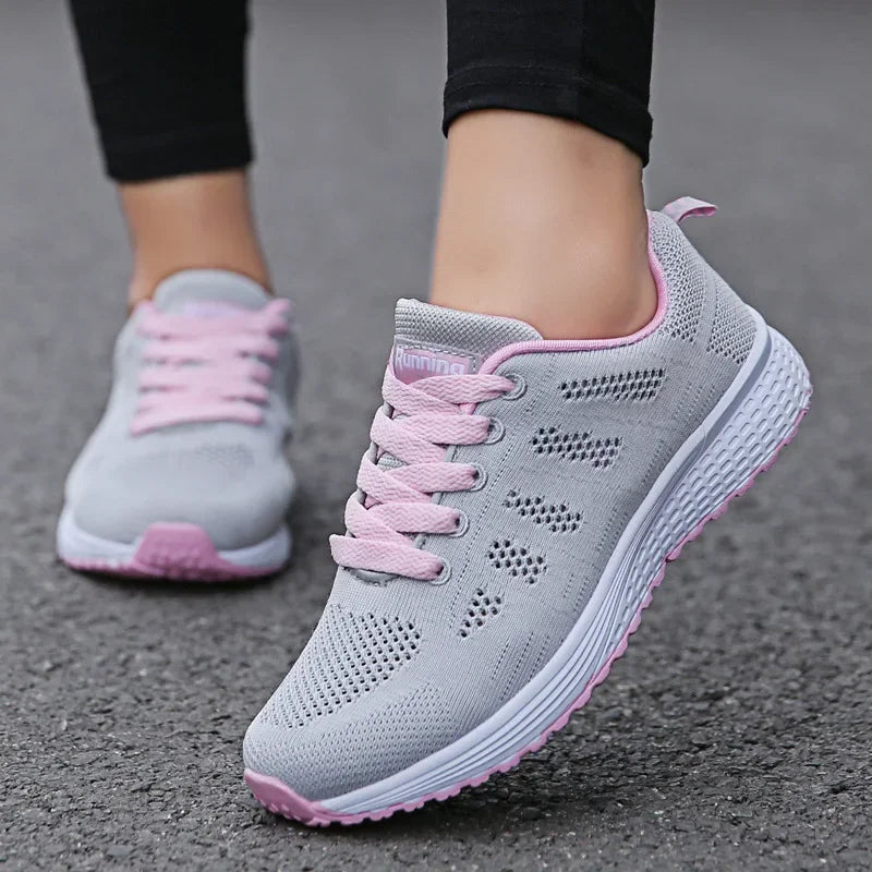 Women's Lace-up Casual Shoe Mesh Flat Shoes for Woman Summer Breathable White Sneakers Women's Vulcanized Sneakers Tenis Walking