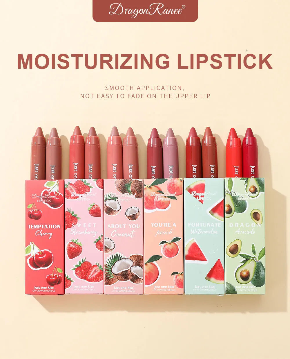 Dragon Ranee 2pcs/set Moisturising Crayon Lipstick Pencil Long Lasting Moisturising Lip Liner Solid Fruit Lip Nectar