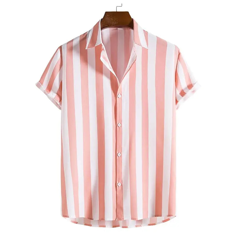 Striped Simple men's Shirt Casual Loose Lapel Cardigan Top Large Size men's short-sleeved Shirt high-end Comfortable And Simple